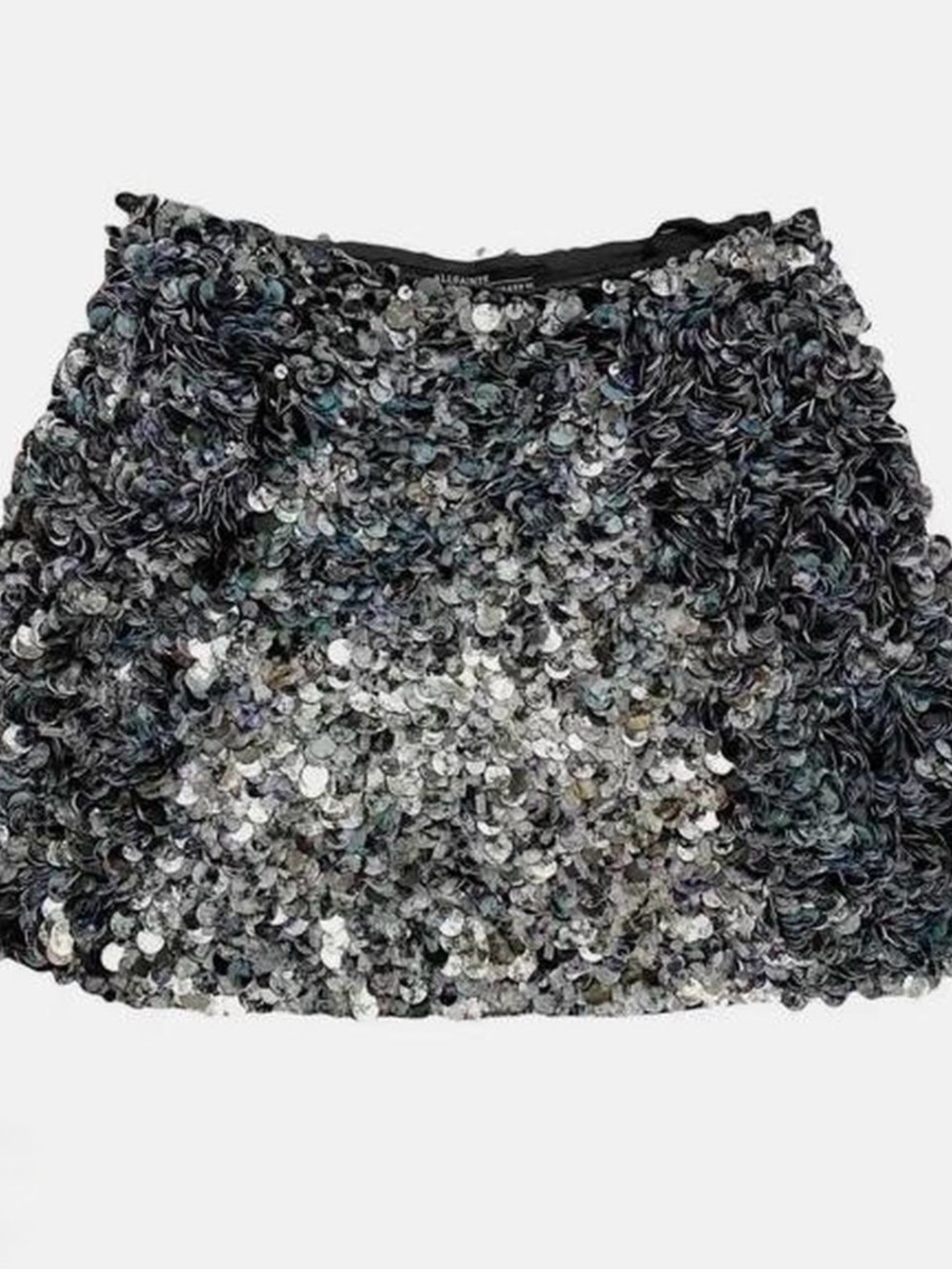 AllSaints Sequined Graffiti Skirt - Silver/Black